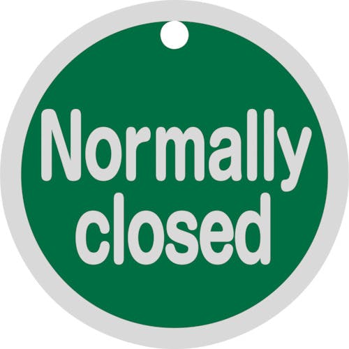【CAINZ-DASH】日本緑十字社 バルブ開閉札　Ｎｏｒｍａｌｌｙ　ｃｌｏｓｅｄ（緑）　特１５－１４９Ｂ　５０ｍｍΦ　両面表示　アルミ製 157152【別送品】