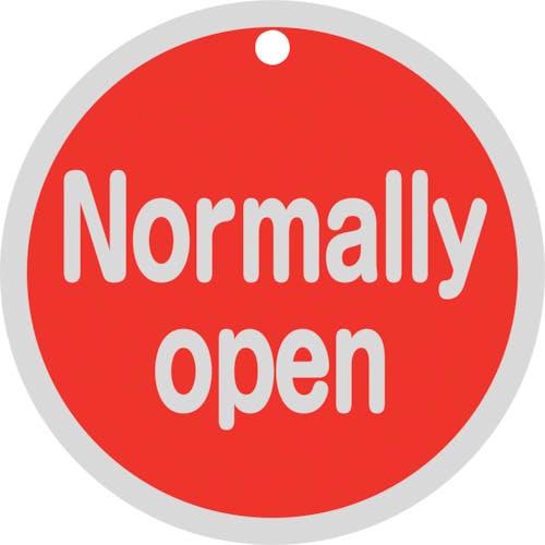【CAINZ-DASH】日本緑十字社 バルブ開閉札　Ｎｏｒｍａｌｌｙ　ｏｐｅｎ（赤）　特１５－１５１Ａ　８０ｍｍΦ　両面表示　アルミ製 158091【別送品】