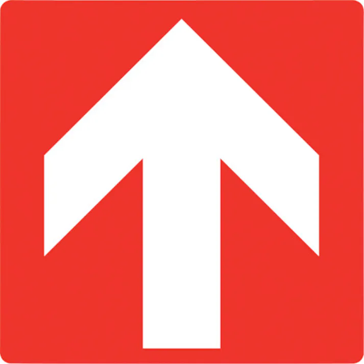 【CAINZ-DASH】日本緑十字社 階段蹴込み板用標示ステッカー 矢印 STPS-7 赤 100×100mm 4枚組 エンビ 404107【別送品】