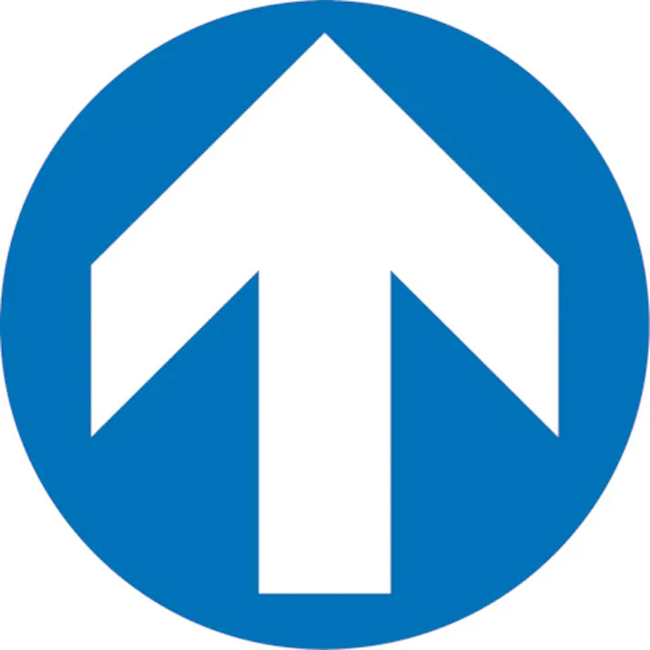 【CAINZ-DASH】日本緑十字社 階段蹴込み板用標示ステッカー 矢印 STPS-8 青 100mmΦ 4枚組 エンビ 404108【別送品】