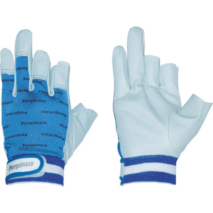 【CAINZ-DASH】ペンギンエースジャパン 国産牛本革手袋 オープンフィンガー ブルー Lサイズ TH-534【別送品】