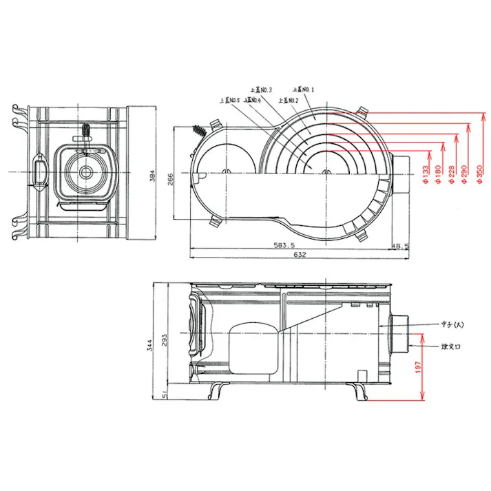 スチール製 時計型薪ストーブ AF-60 煙突径φ106mm 暖房面積10~15坪