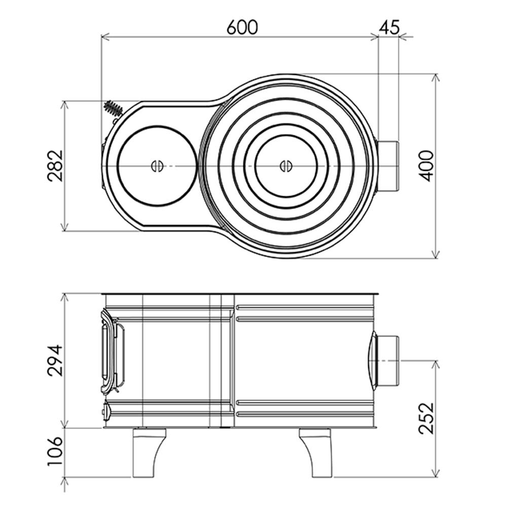 黒耐熱ステンレス製 窓付時計型薪ストーブ ASW-60B 煙突径φ106mm 暖房