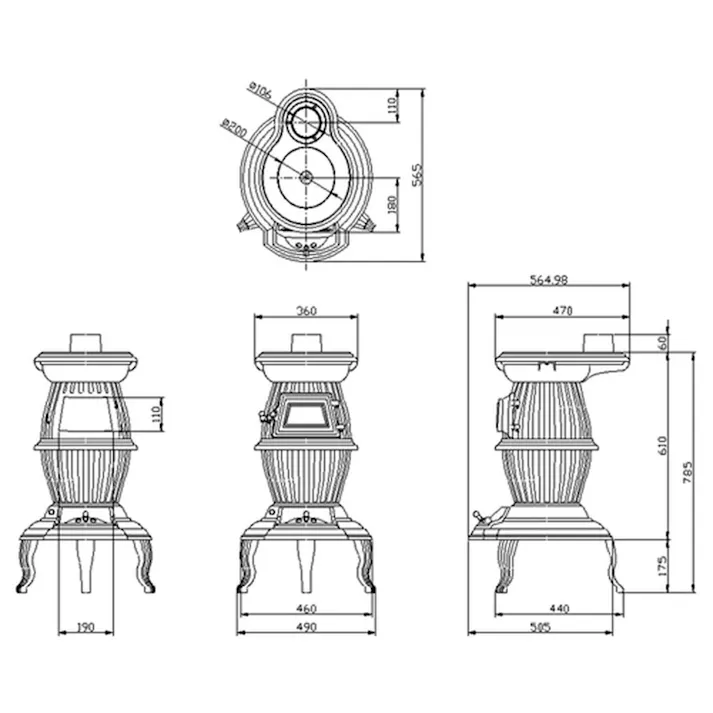 鋳物ダルマ型薪ストーブ DM-700TX 煙突径φ106mm 暖房面積20~25坪【別送品】