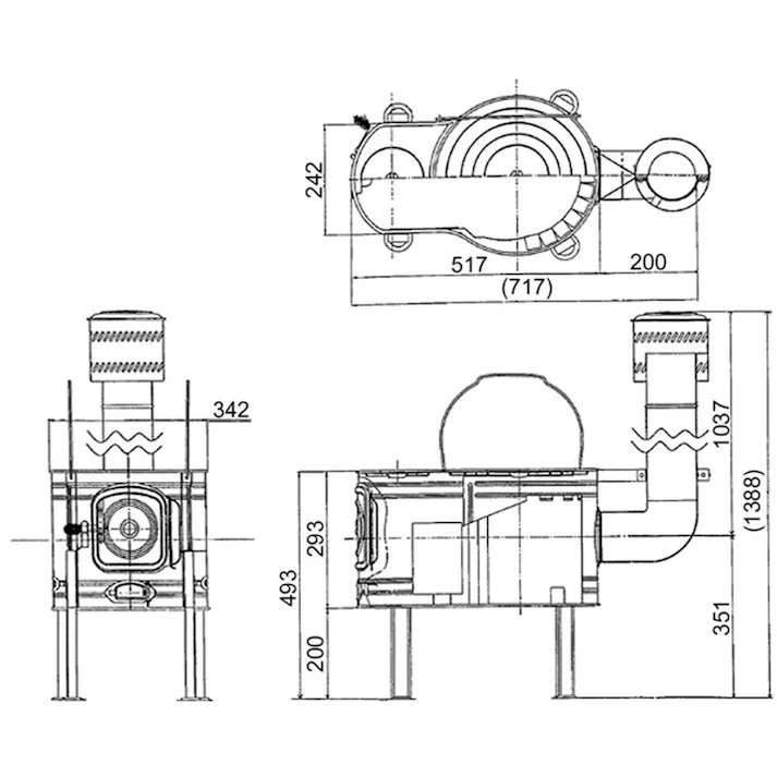 ステンレス製 時計型薪ストーブコンロセット APS-52BG 煙突径φ106mm