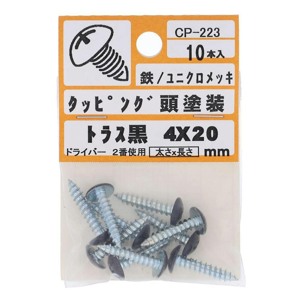 タッピング頭塗装 トラス 鉄/ユニクロメッキ 黒 4×20mm 10入 タッピングねじ タッピング頭塗装 トラス 鉄/ユニクロメッキ 黒 4×20mm 10入 タッピングねじ