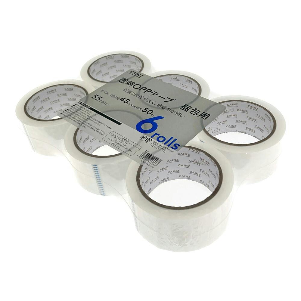 カインズ 透明OPPテープ 梱包用 55ミクロン 幅48mm 長さ50m 6巻 | 接着