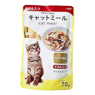 Pet’sOne キャットミールパウチ かつお&まぐろ ささみ入り 成猫用 70g(販売終了)