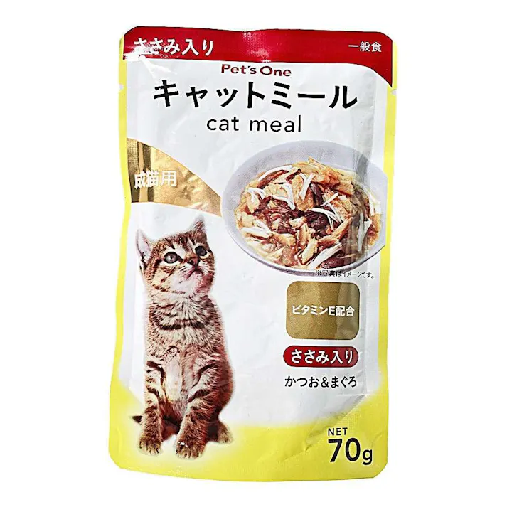 Pet’sOne キャットミールパウチ かつお&まぐろ ささみ入り 成猫用 70g(販売終了)