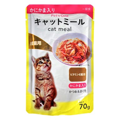 Ｐｅｔ’ｓＯｎｅ　キャットミールパウチ　かつお＆まぐろ　かにかま入り　成猫用　７０ｇ