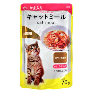 Pet’sOne キャットミールパウチ かつお&まぐろ かにかま入り 成猫用 70g(販売終了)