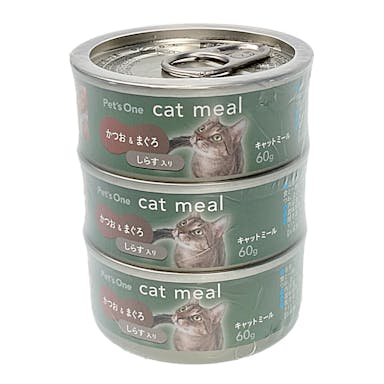 Pet’sOne キャットミール かつお＆まぐろ しらす入り ミニ(60g)3缶パック