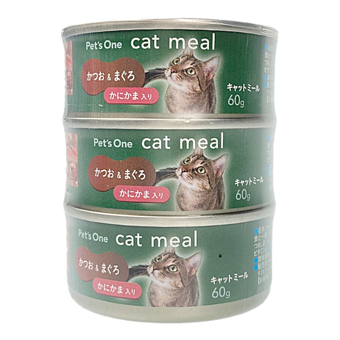 Pet’sOne キャットミール かつお＆まぐろ かにかま入り ミニ(60g)3缶パック