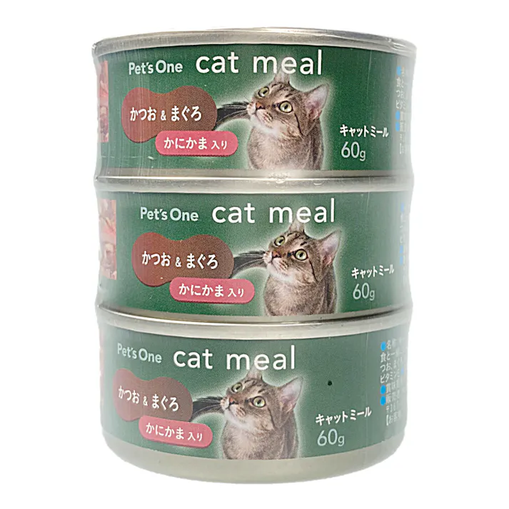 Pet’sOne キャットミール かつお&まぐろ かにかま入り ミニ(60g)3缶パック