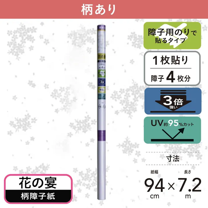 3倍強く明るい障子紙 花の宴 幅94cm×長さ7.2m