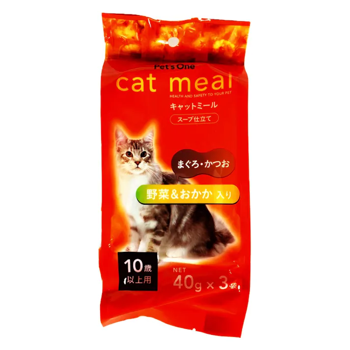 Pet’sOne キャットミール スープ仕立て まぐろ・かつお野菜&おかか入り 10歳以上用 40g 3袋入り