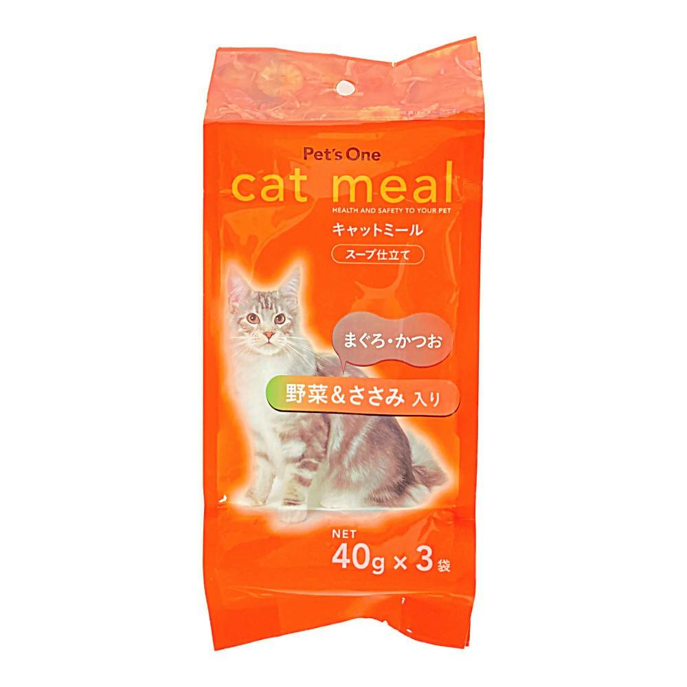 Pet'sOne キャットミール スープ仕立て まぐろ・かつお 野菜&ささみ入り 40g 3袋入り 猫用ウェットフード(パウチ) Pet'sOne キャットミール スープ仕立て まぐろ・かつお 野菜&ささみ入り 40g 3袋入り 猫用ウェットフード(パウチ)