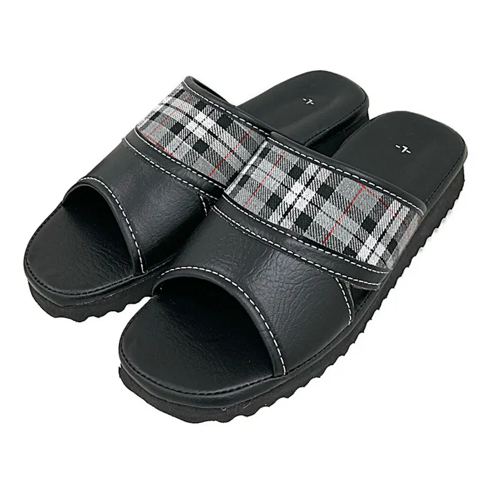 紳士軽量サンダル チェック SS-27ブラック