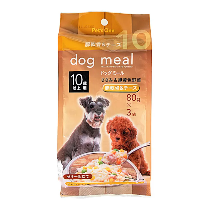 Pet’sOne ドッグミール ささみ&緑黄色野菜豚軟骨&チーズ入りゼリー仕立て 10歳以上用80g×3袋