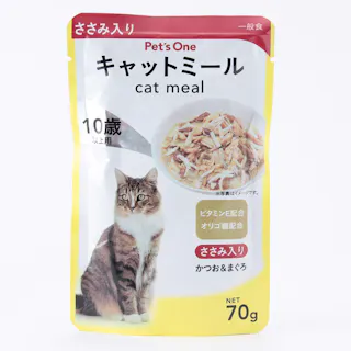Pet’sOne キャットミールパウチ かつお&まぐろ ささみ入り 10歳以上用 70g(販売終了)