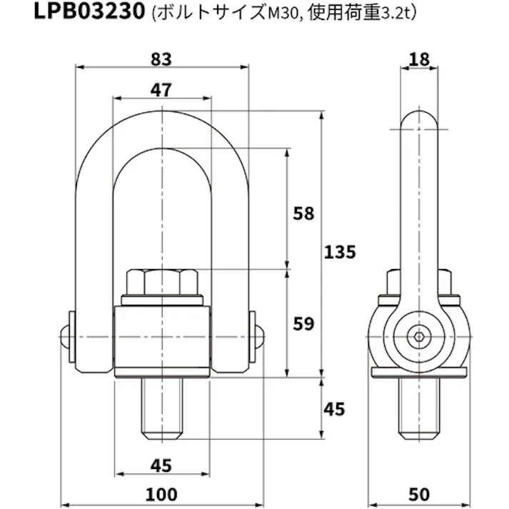 【CAINZ-DASH】キトー リフティングポイント標準ボルト形LPB M30 使用荷重3.2t LPB1032A00011 LPB03230【別送品】