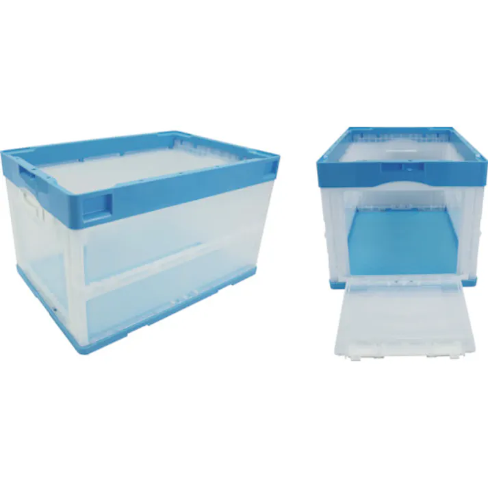 【CAINZ-DASH】岐阜プラスチック工業 CB型折りたたみコンテナー(短側片側面開閉タイプ) 593098 CB-51NRカタトビラブルー/トウメイ CB51NR-T-B/C【別送品】