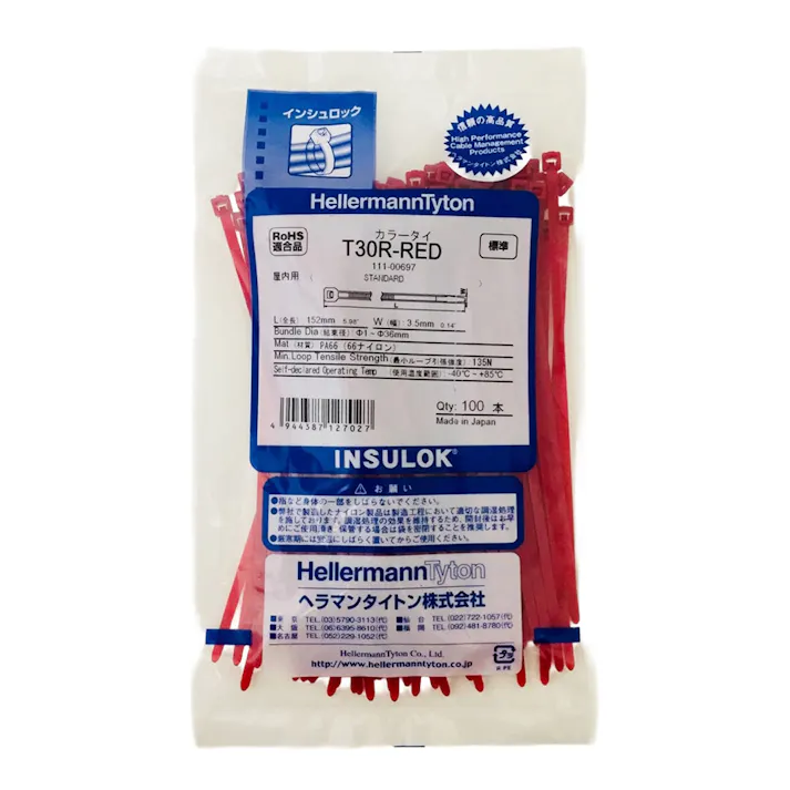 ヘラマンタイトン インシュロック カラータイ 屋内用 赤 幅3.5×長さ152mm T30R-RED 100本入