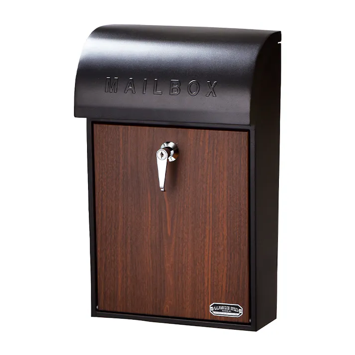 壁掛けポスト GALVA ブラック&ウォールナット 幅28.5cm 高さ45.5cm 奥行15.5cm