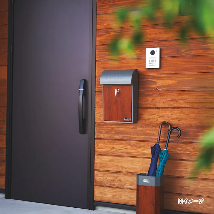 壁掛けポスト GALVA グレー&チーク 幅28.5cm 高さ45.5cm 奥行15.5cm