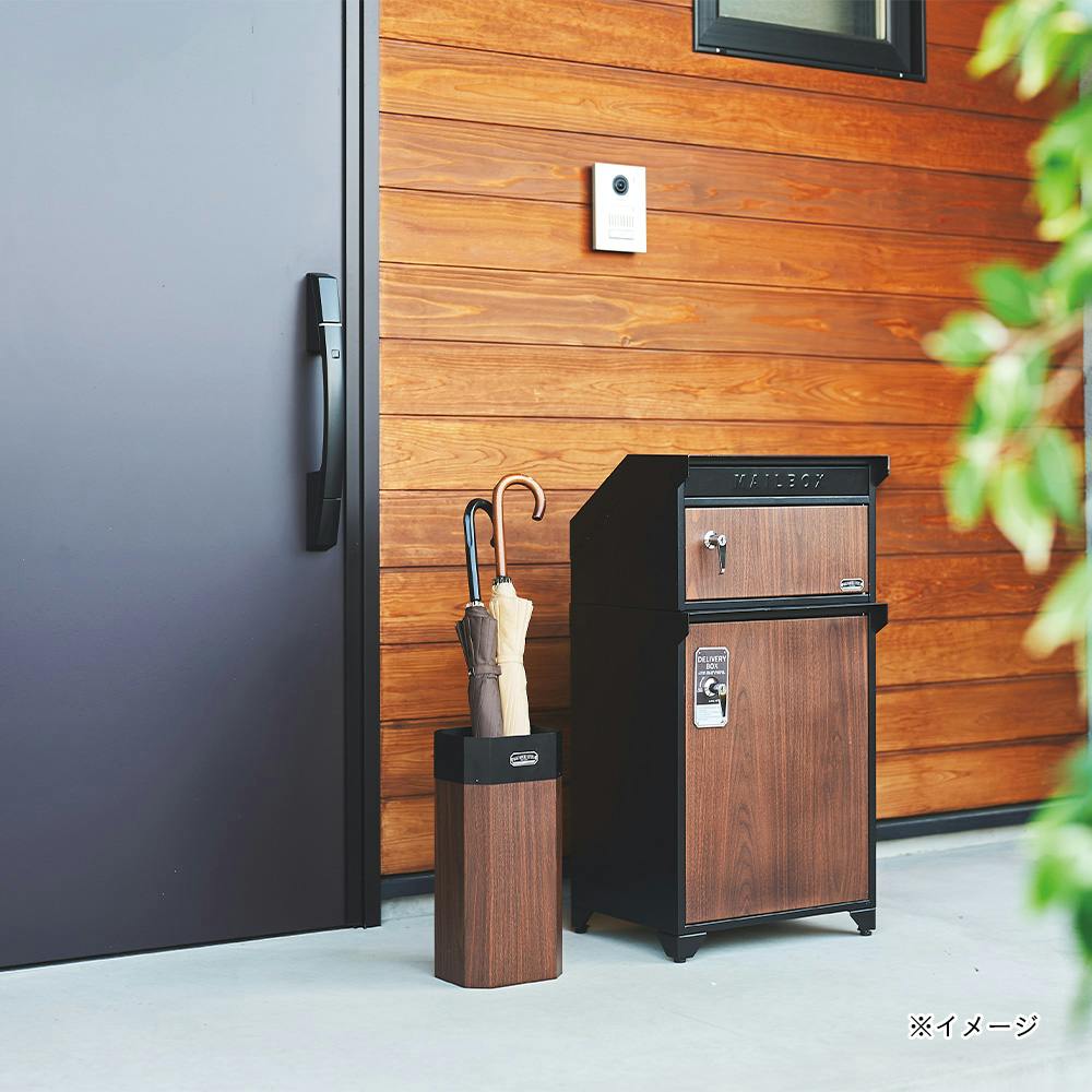 宅配ボックス付ポスト ガルバ ブラック＆ウォールナット 幅44cm 高さ
