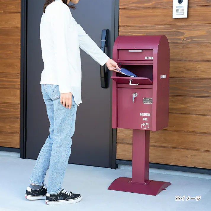 宅配ボックス付スタンドポスト レッド S22-0521-RD 幅38cm 高さ110cm 奥行37.5cm