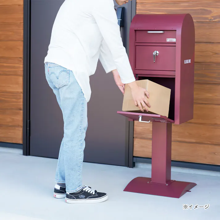 宅配ボックス付スタンドポスト レッド S22-0521-RD 幅38cm 高さ110cm 奥行37.5cm