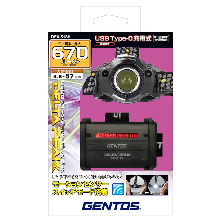 ジェントス ハイブリッド式LEDヘッドライト デルタピーク 518H