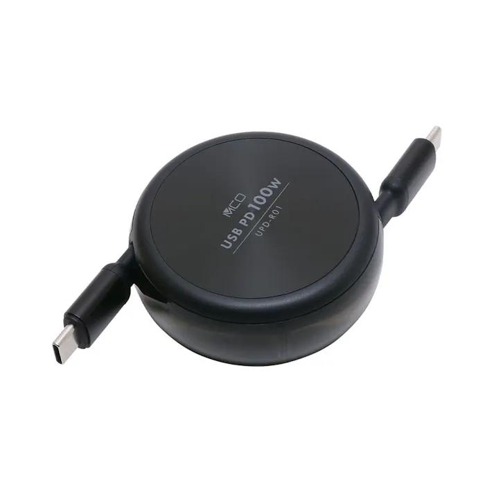 Type-C ケーブル コードリールタイプ PD100W対応 黒 1m UPD-R01/BK