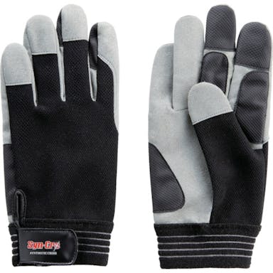 【CAINZ-DASH】富士グローブ 人工皮革手袋（袖口マジックタイプ）　ＳＣ－７０５　シンクログリップ　ブラック／グレー　Ｍ 7715【別送品】