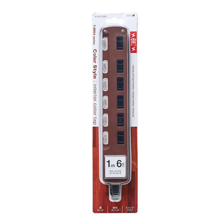 エレコム 個別スイッチ付 雷ガードタップ 1.0m ブラウン T-BR04-2610BR