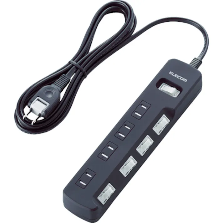 【CAINZ-DASH】エレコム オフィス用タップ 一括&個別スイッチ付 雷ガードタップ 6個口 2.5m 黒 T-K8A-2625BK【別送品】