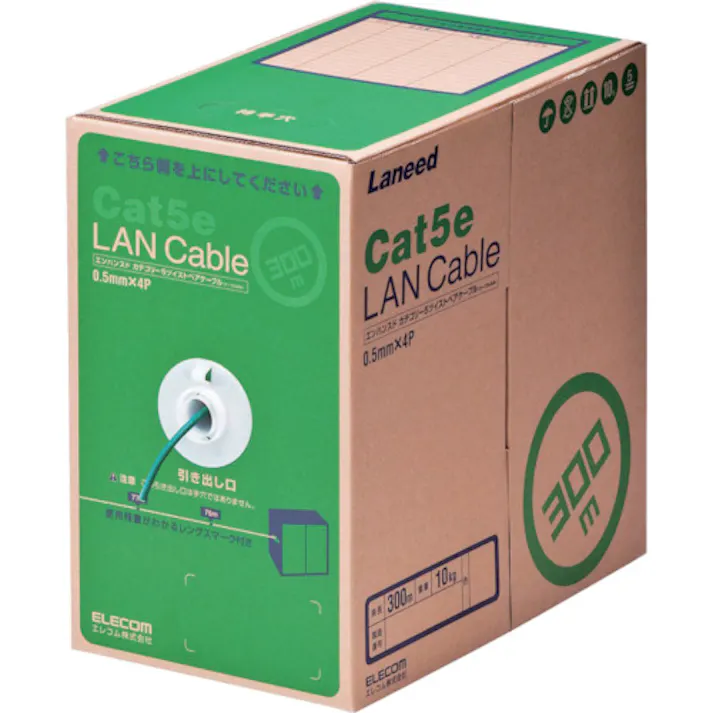 【CAINZ-DASH】エレコム EU RoHS準拠LANケーブル CAT5E 300m ダークグリーン LD-CT2/DG300/RS【別送品】
