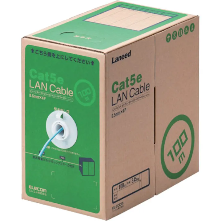 【CAINZ-DASH】エレコム EU RoHS準拠LANケーブル CAT5E 100m ライトブルー LD-CT2/LB100/RS【別送品】
