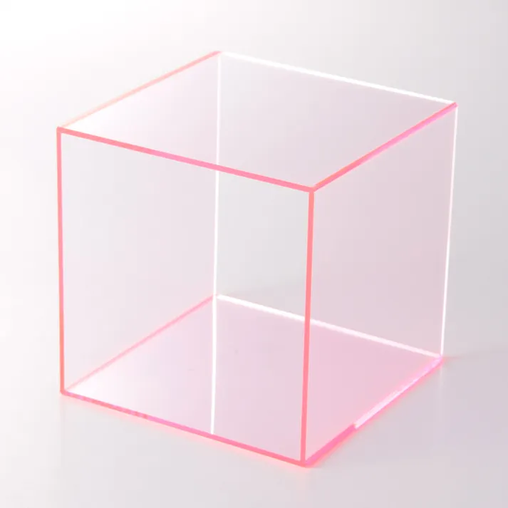 アクリルスクエア 蛍光レッド 100mm×100mm×100mm 2mm厚