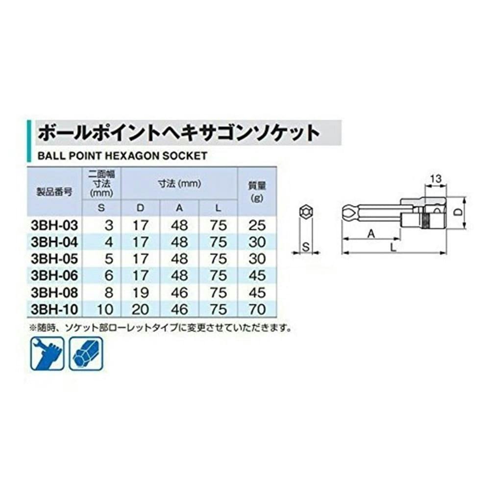 TONE トネ ヘキサゴンソケット 差込角9.5mm 対辺寸法10mm 3BH-10HP