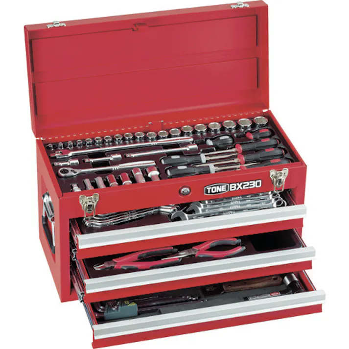 【CAINZ-DASH】TONE 整備用工具セット ツールセット 差込角9.5mm 72点セット レッド TSA350【別送品】