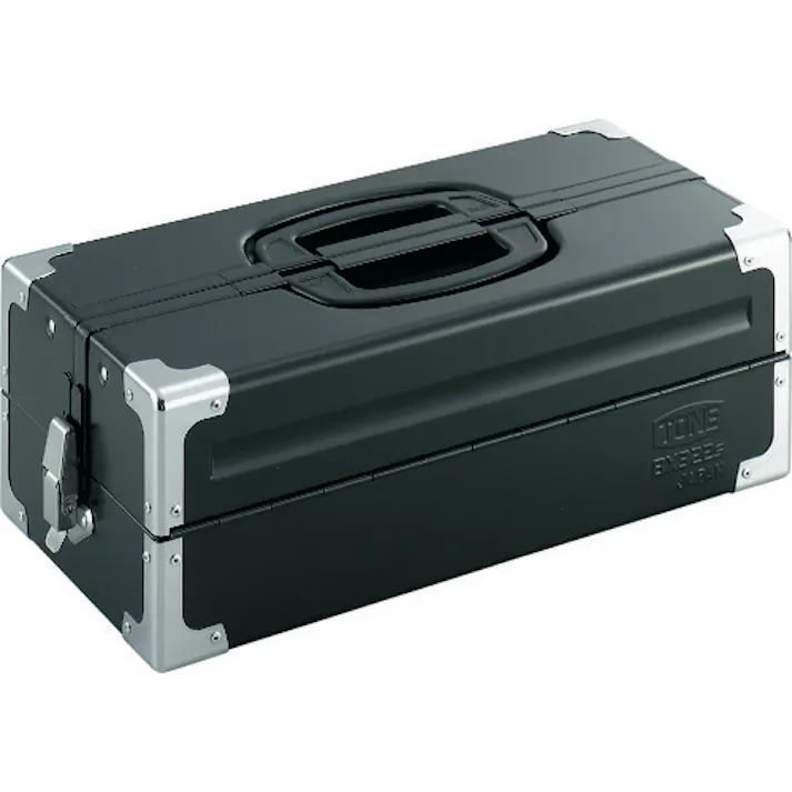 【CAINZ-DASH】TONE スチール製工具箱 ツールケース(メタル) V形2段式 マットブラック 外形寸法160mm BX322SBK【別送品】