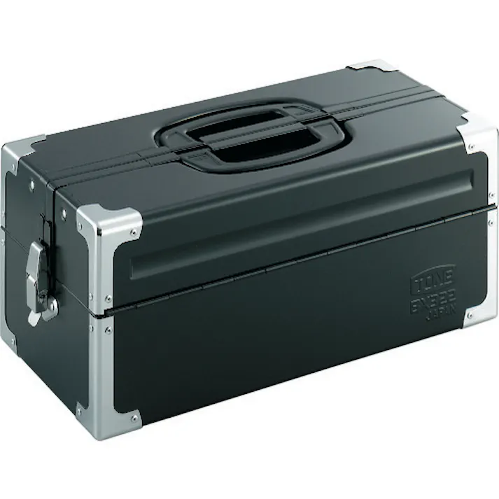 【CAINZ-DASH】TONE スチール製工具箱 ツールケース(メタル) V形2段式 マットブラック 外形寸法195mm BX322BK【別送品】