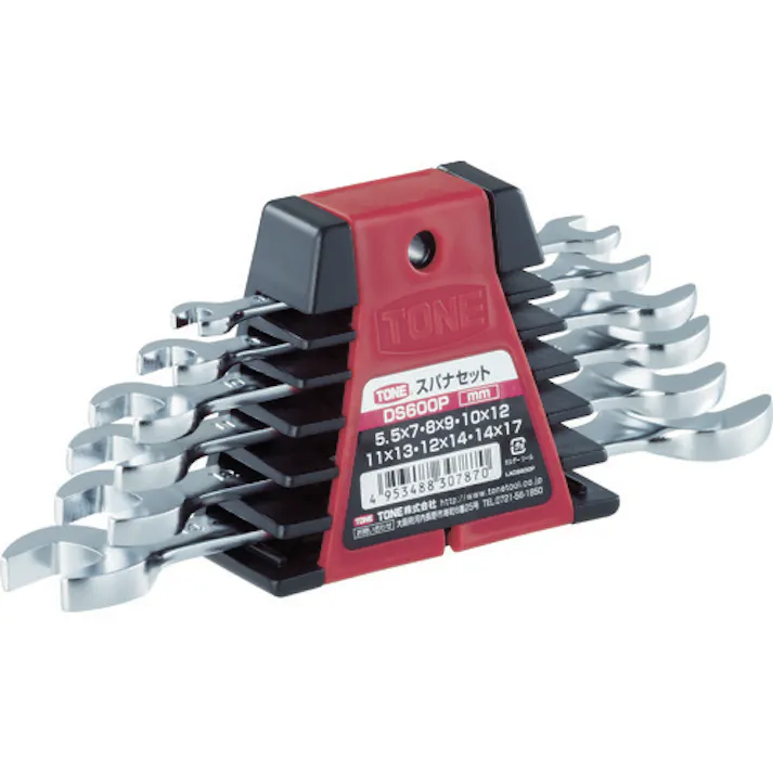 【CAINZ-DASH】TONE 両口スパナセット 6本組 メッキ処理 370g DS600P【別送品】