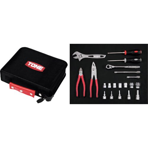 TONE 整備用工具セット ツールセット ブラック 間口250×奥行200×高さ70mm 21点セット TSX3172 整備用工具セット(手提げタイプ) TONE 整備用工具セット ツールセット ブラック 間口250×奥行200×高さ70mm 21点セット TSX3172 整備用工具セット(手提げタイプ)