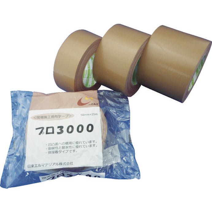【CAINZ-DASH】日東エルマテリアル 現場施工用布粘着テープ　プロ３０００　重梱包用　５０ｍｍ×２５ｍ　段ボール色【別送品】