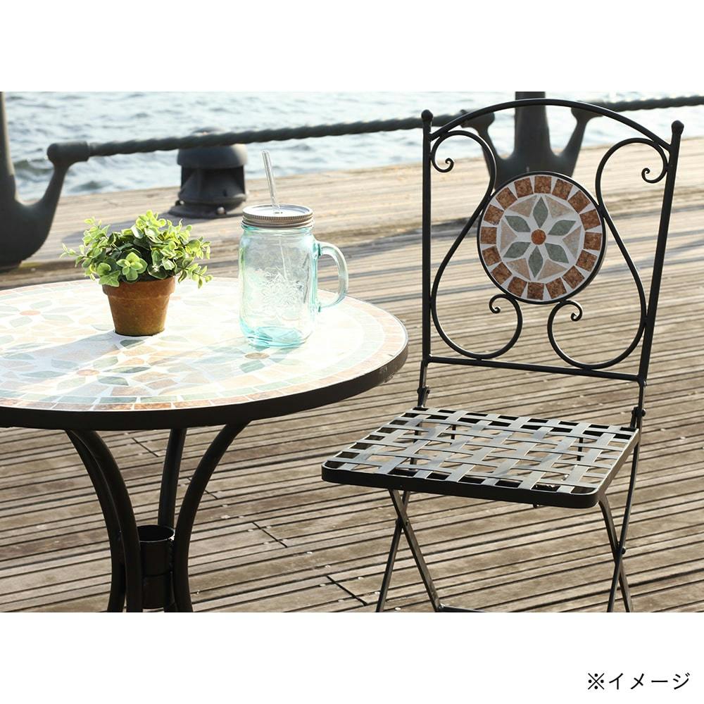 【新品未使用】ガーデン モザイク柄 チェア フラワー セラミック製 ガーデンチェア モザイクチェア 花柄 2脚セット （ ガーデン