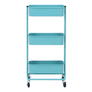 【通常WEB価格5980円】キッチンワゴン バスケット3段 スリム ターコイズブルー【別送品】