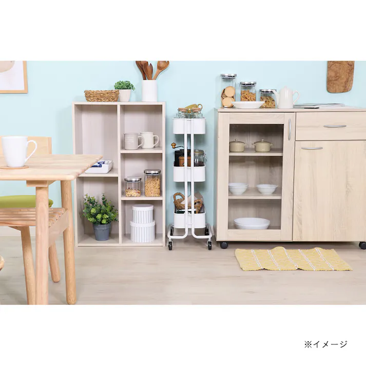 キッチンワゴン バスケット3段 スリム ホワイト【別送品】